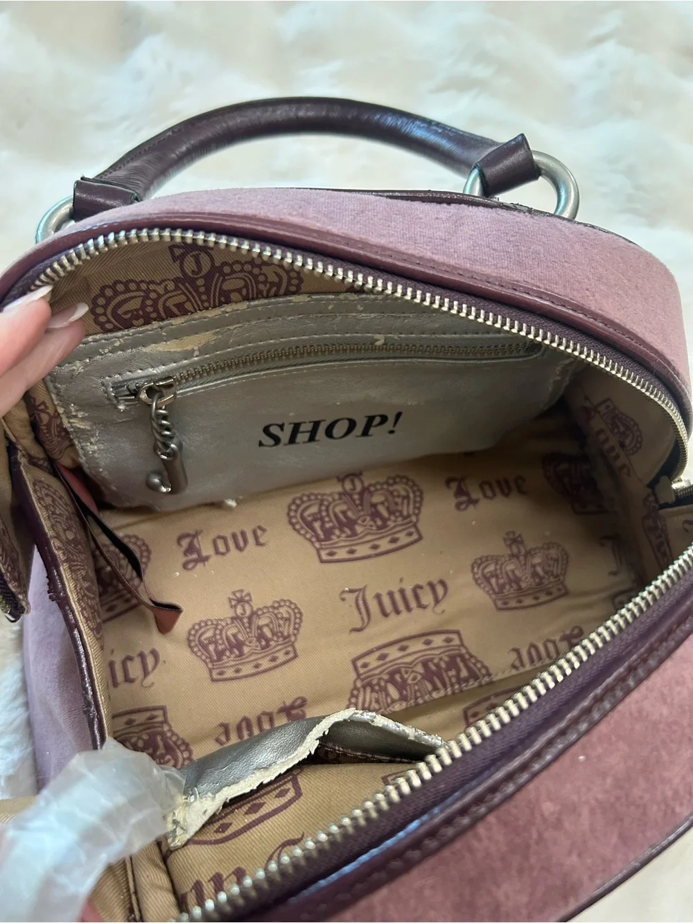 Y2K Vintage 2009 Juicy Couture Purple Velour Bowler Bag Regal Couture Party